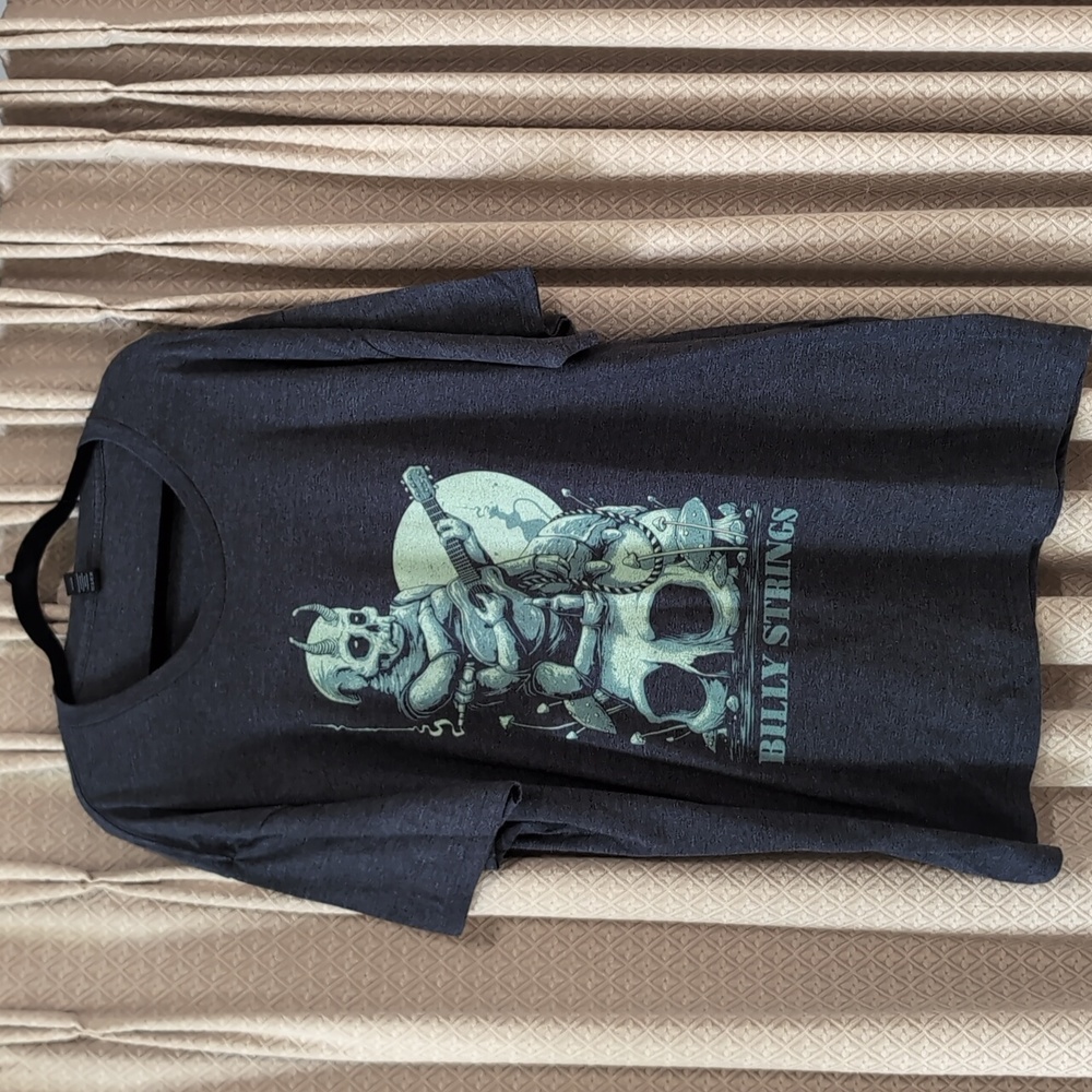 Men's Size XXL Billy Strings Gray Caterpillar Skull, Guitar & Moon Graphic Tee